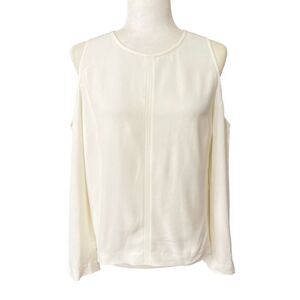 Veronica Beard Medium White Cold Shoulder Blouse Flattering Cut Sz 10 Women’s